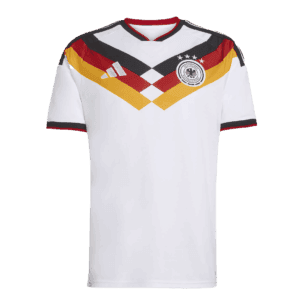 Camiseta de la selección de Alemania para el Mundial 2026 - Equipación local blanca con franjas tricolores.