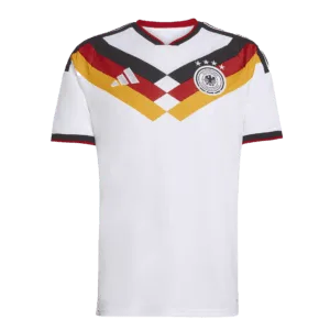 Camiseta de la selección de Alemania para el Mundial 2026 - Equipación local blanca con franjas tricolores.