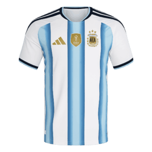 Camiseta de la selección de Argentina para el Mundial 2026 - Equipación local albiceleste con parche de campeón.