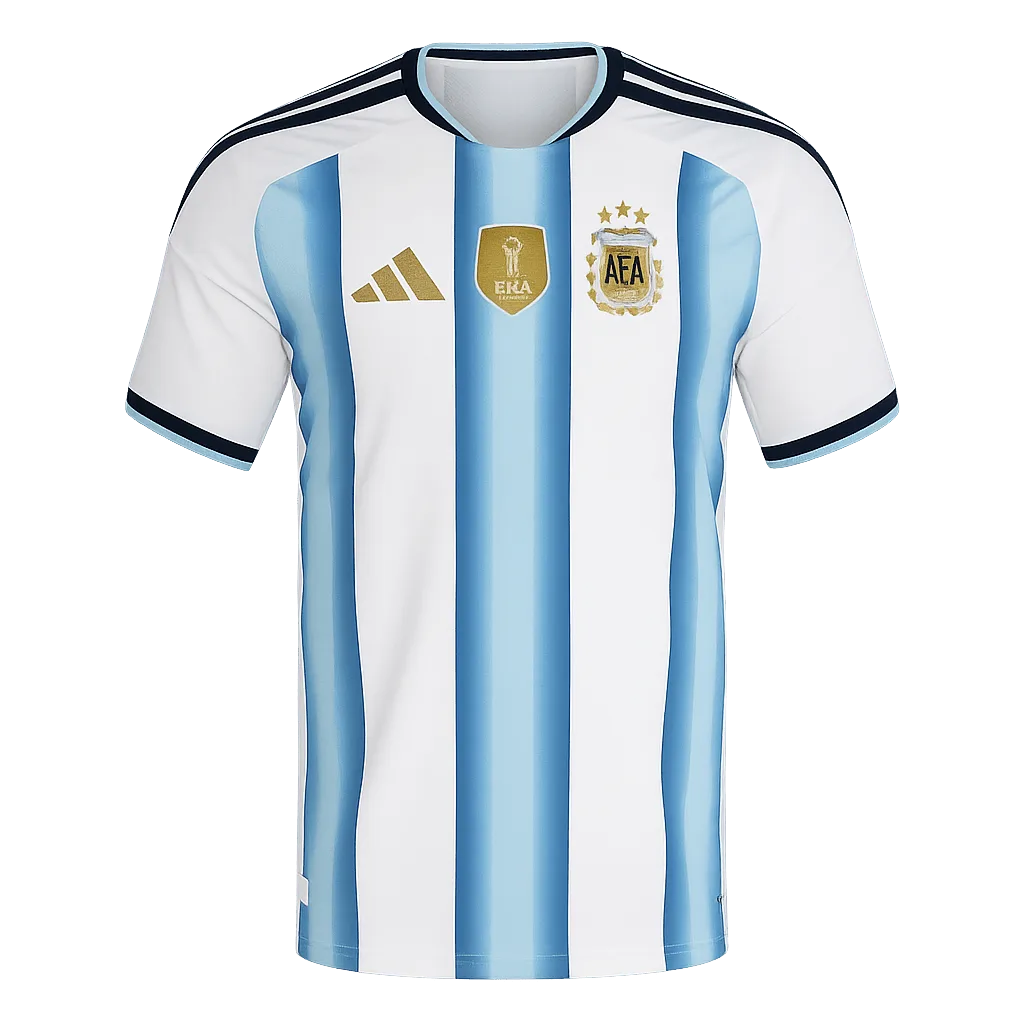 Camiseta de la selección de Argentina para el Mundial 2026 - Equipación local albiceleste con parche de campeón.
