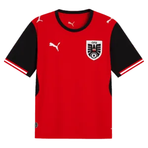 Camiseta de la selección de Austria para el Mundial 2026 - Equipación local roja y negra.