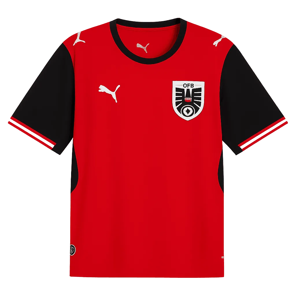 Camiseta de la selección de Austria para el Mundial 2026 - Equipación local roja y negra.