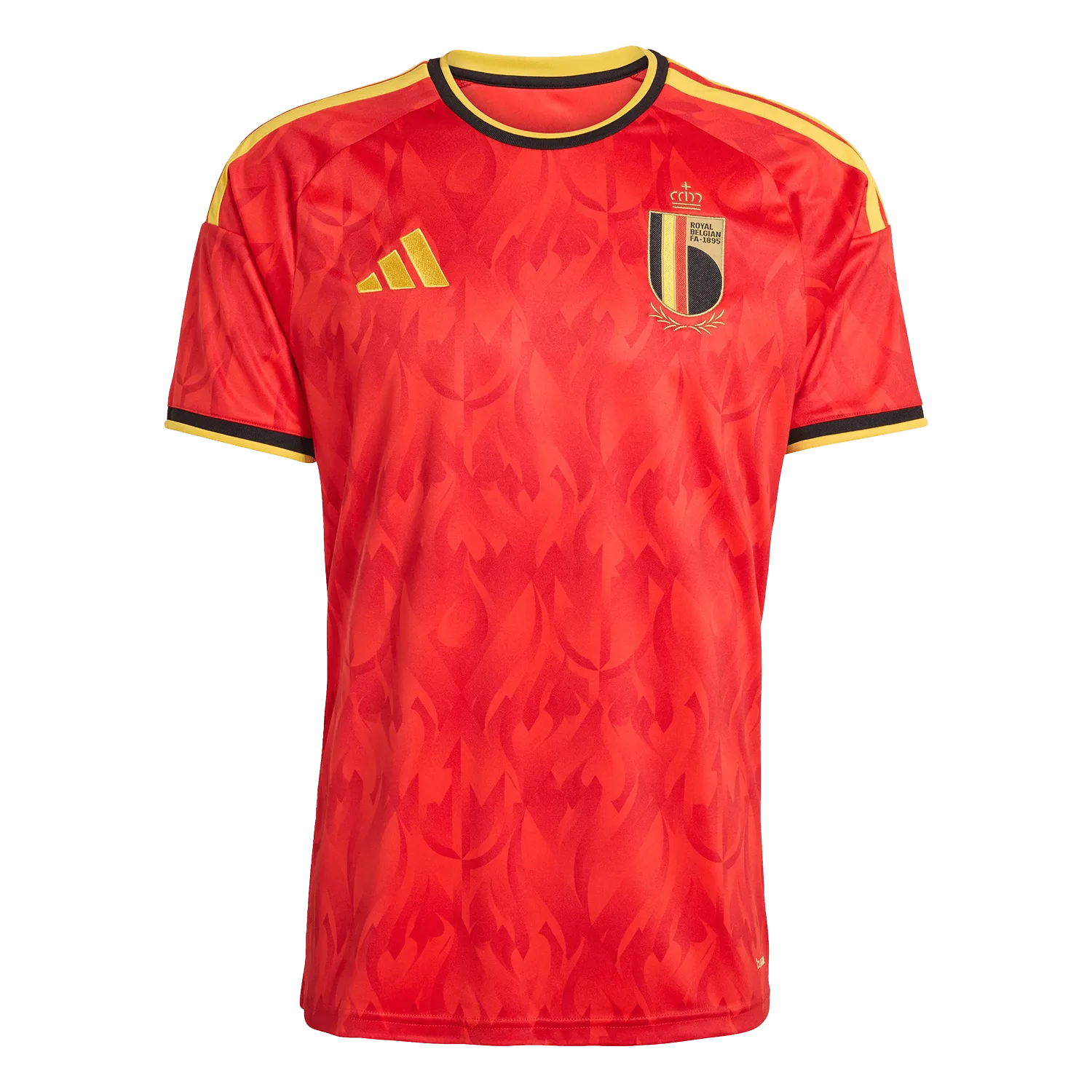 Camiseta de la selección de Bélgica para el Mundial 2026 - Equipación local roja con diseño de llamas tonales.