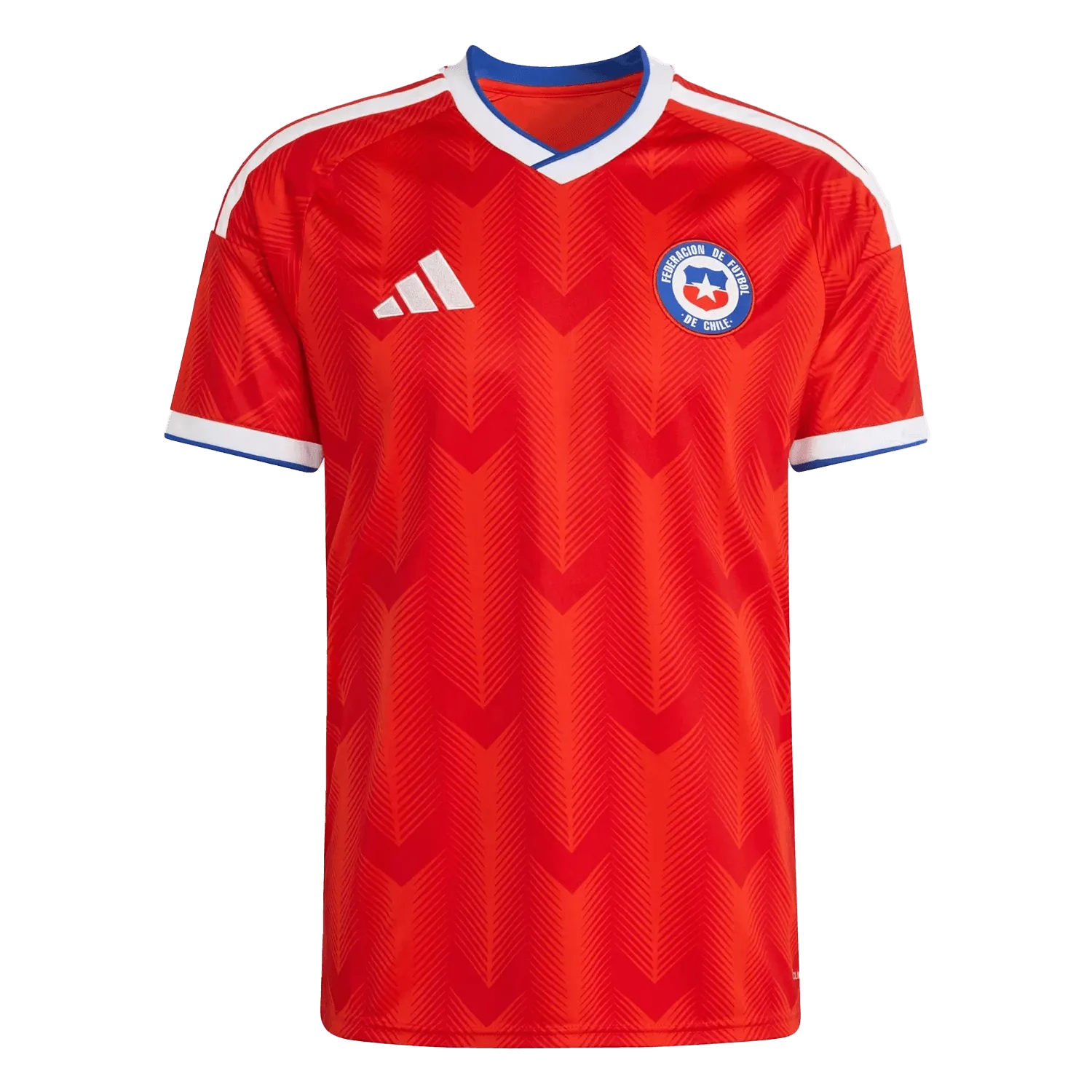 Camiseta de la selección de Chile para el Mundial 2026 - Equipación local roja con patrón de puntas de flecha.