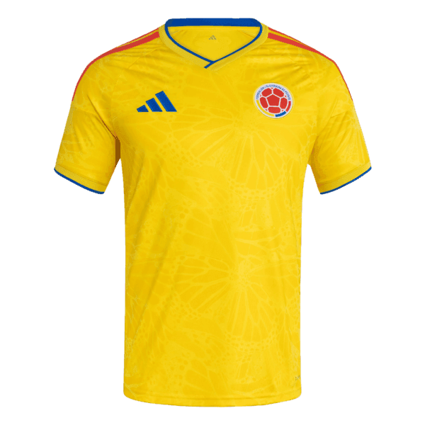Nueva equipación de la Selección Colombia para la Copa del Mundo 2026: icónico color amarillo con un patrón tonal inspirado en la biodiversidad del país.