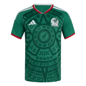 Camiseta de la selección de México para el Mundial 2026 - Equipación local verde con diseño de la Piedra del Sol.