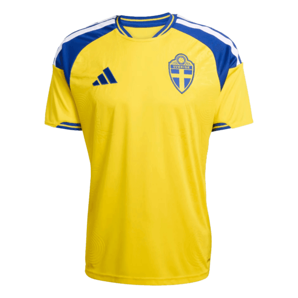 Nueva camiseta de Suecia para la Copa del Mundo 2026: diseño clásico en amarillo con detalles en azul eléctrico.