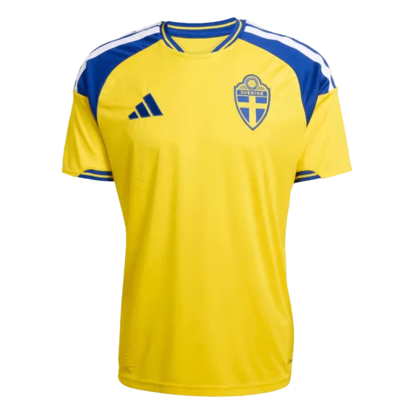 Nueva camiseta de Suecia para la Copa del Mundo 2026: diseño clásico en amarillo con detalles en azul eléctrico.