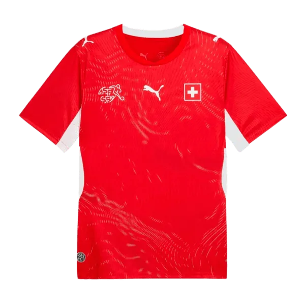 Equipación de la selección de Suiza para la Copa del Mundo 2026. Diseño en color rojo con detalles en blanco.