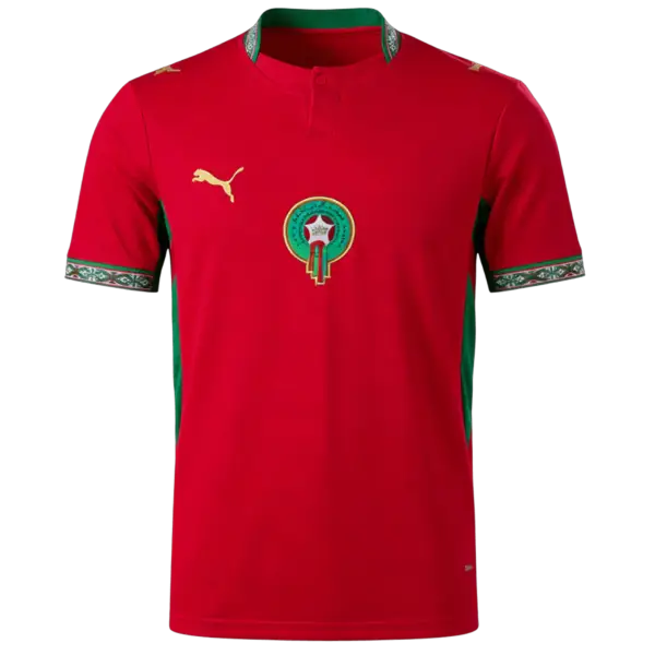 Nueva equipación de los "Leones del Atlas" para la Copa del Mundo 2026: elegancia en rojo y verde con patrones tradicionales.