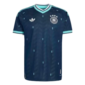 Camiseta de la selección de Alemania para el Mundial 2026 - Equipación de visitante azul marino con detalles en verde menta y blanco.