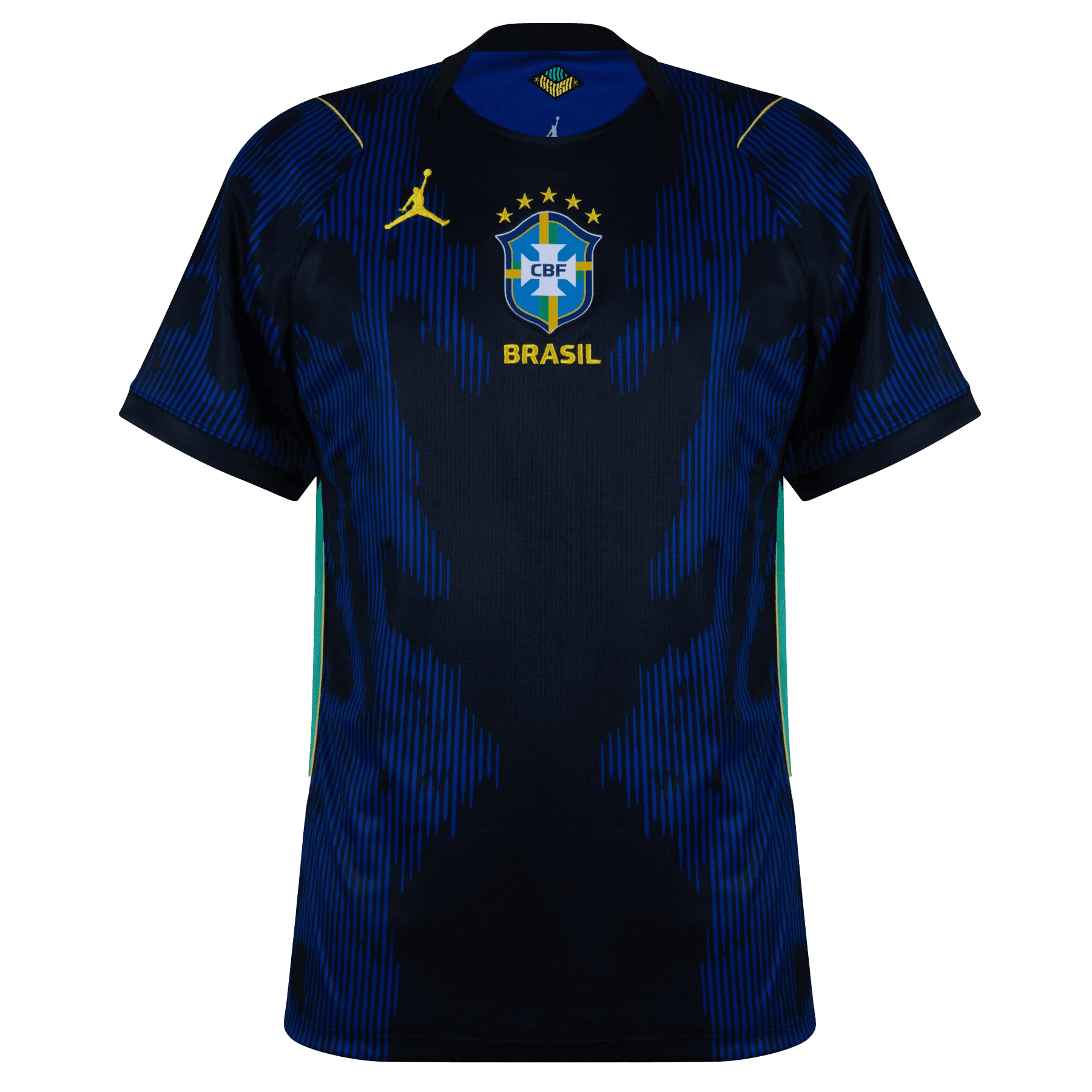 Segunda equipación de la selección brasileña para el torneo 2026, con diseño de vanguardia y escudo central.