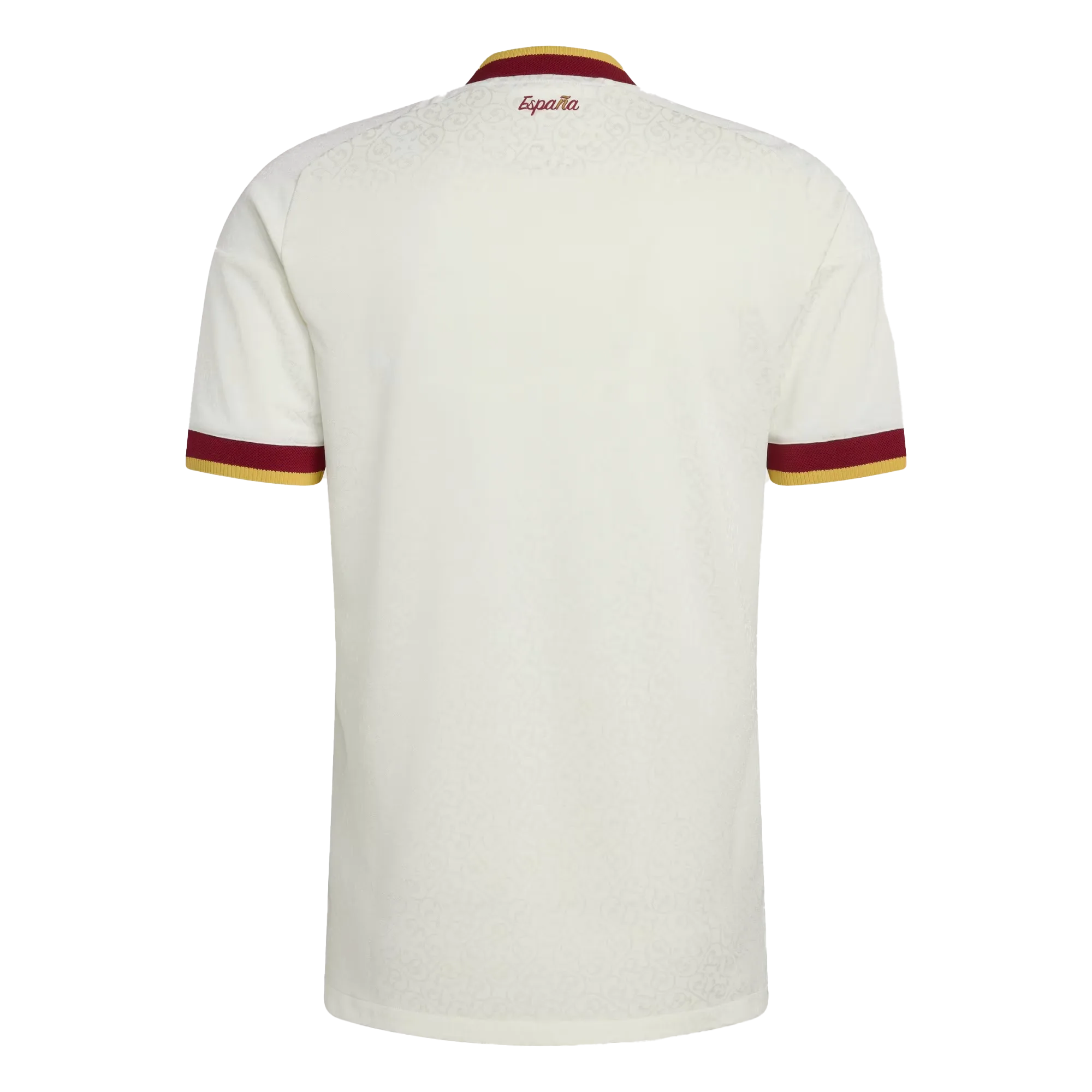 Dorsal de la camiseta de España para el Mundial 2026 - Vista trasera de la equipación blanca con detalles granate.