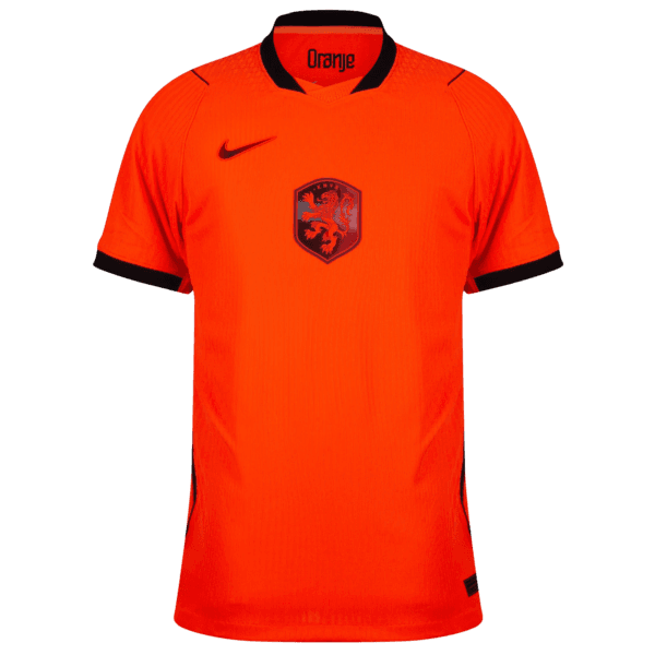 Equipación local de la selección neerlandesa para 2026 en color naranja vibrante y detalles oscuros.