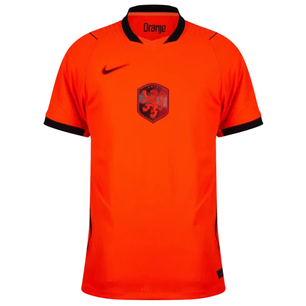 Equipación local de la selección neerlandesa para 2026 en color naranja vibrante y detalles oscuros.
