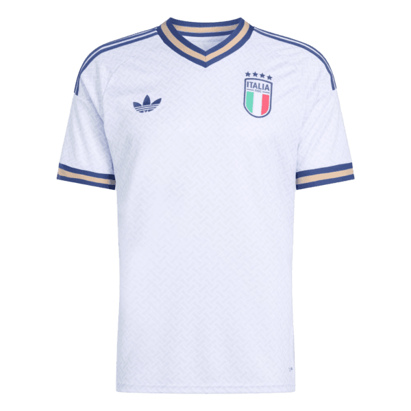 Segunda equipación de la selección italiana para el torneo 2026, con diseño elegante y acabados en tonos clásicos.