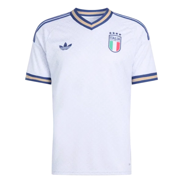 Segunda equipación de la selección italiana para el torneo 2026, con diseño elegante y acabados en tonos clásicos.