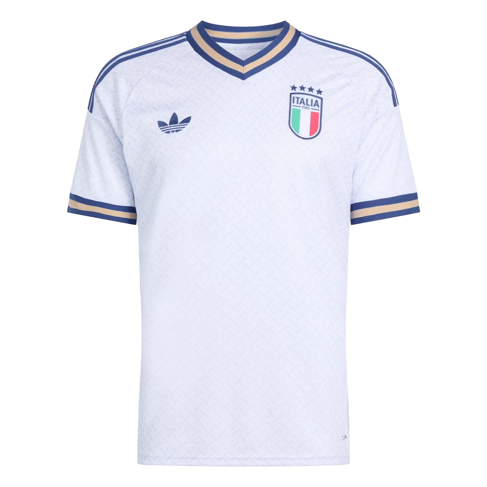 Camiseta de la selección de Italia para el Mundial 2026 - Equipación de visitante blanca con detalles en azul y dorado.