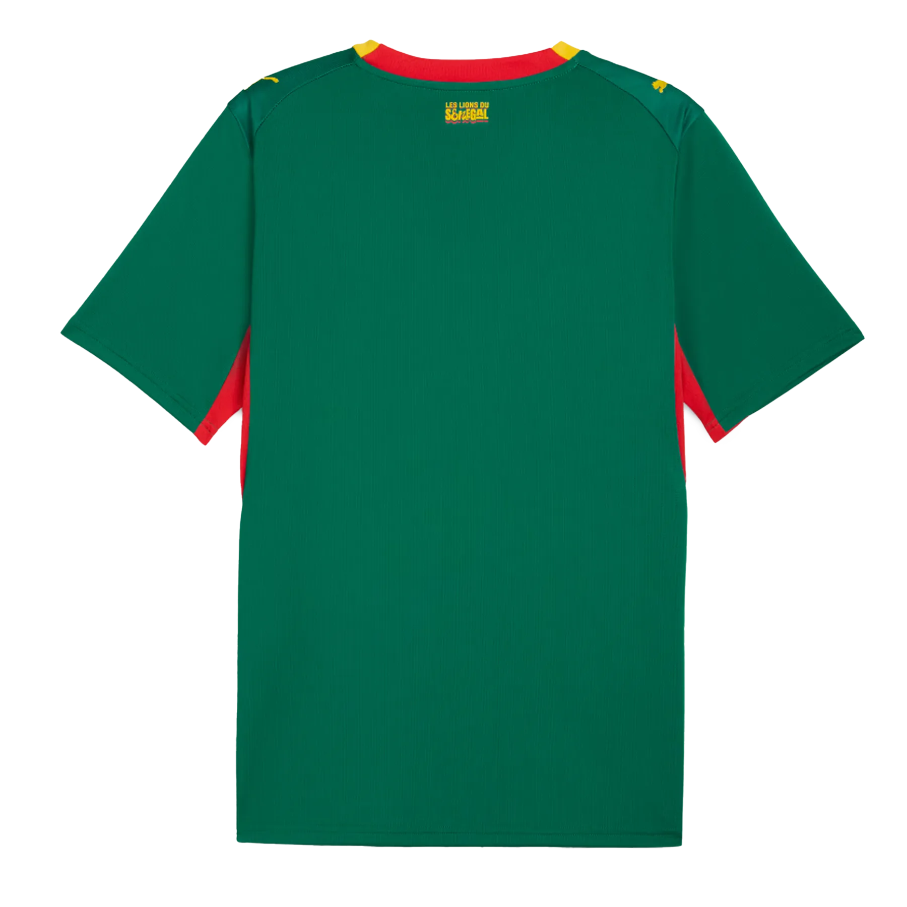 Dorsal de la camiseta de Senegal para el Mundial 2026 - Vista trasera verde con detalles en rojo y amarillo.