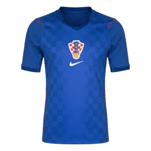 Camiseta de la selección de Croacia para el Mundial 2026 - Equipación visitante azul con patrón de damero tonal.