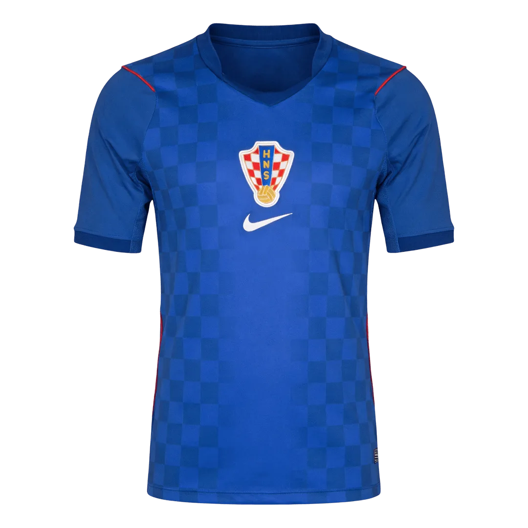 Camiseta de la selección de Croacia para el Mundial 2026 - Equipación visitante azul con patrón de damero tonal.