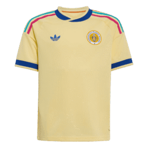 Camiseta de la selección de Curazao para el Mundial 2026 - Equipación visitante amarilla con detalles en azul y rosa.