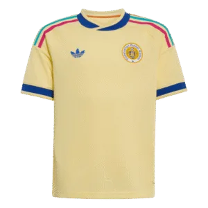 Camiseta de la selección de Curazao para el Mundial 2026 - Equipación visitante amarilla con detalles en azul y rosa.