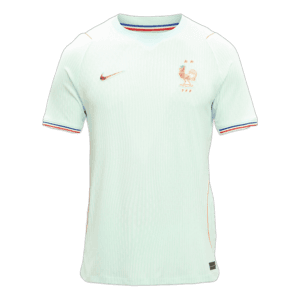Camiseta de la selección de Francia para el Mundial 2026 - Equipación visitante blanca con finas líneas azules y rojas.
