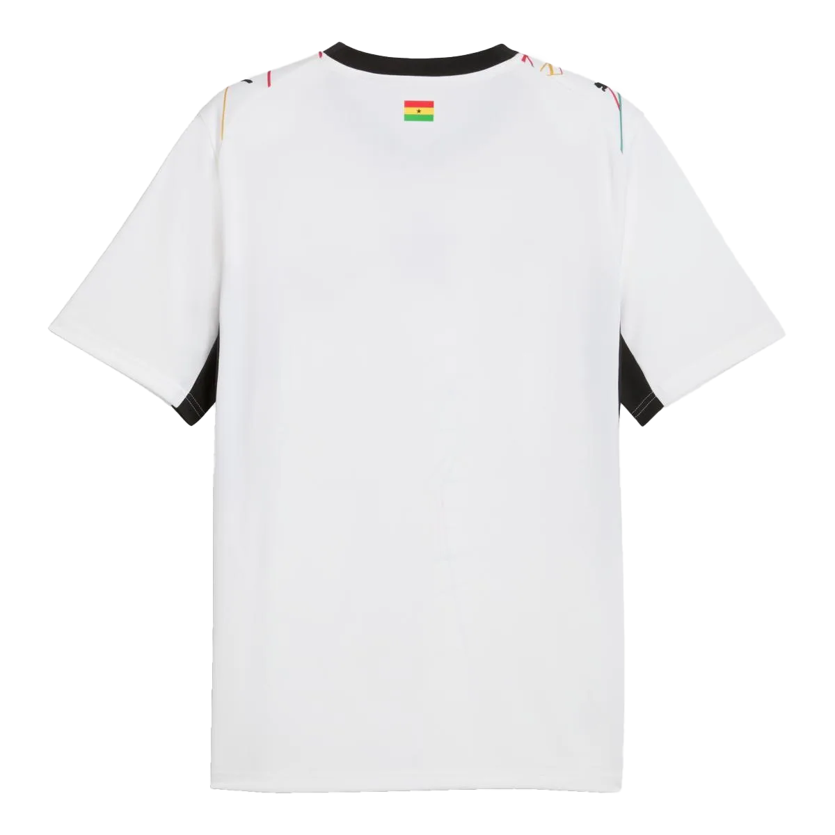 Dorsal de la camiseta de Ghana para el Mundial 2026 - Vista trasera blanca con la bandera nacional en la nuca.