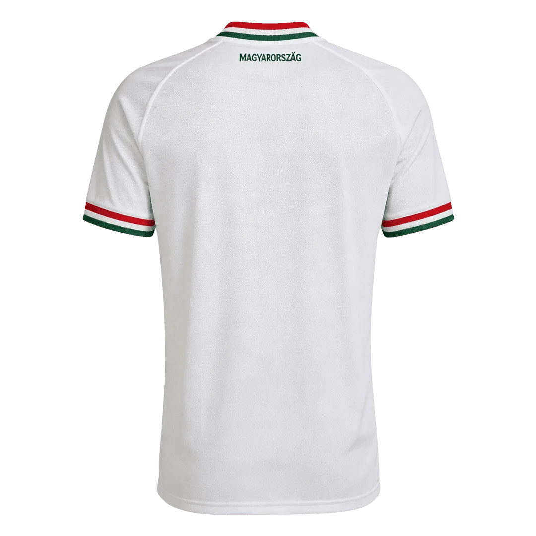 Dorsal de la camiseta de la selección de Hungría para el Mundial 2026 - Equipación visitante blanca con detalles tricolores.