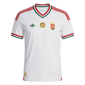 Camiseta de la selección de Hungría para el Mundial 2026 - Equipación visitante blanca con detalles en rojo y verde.