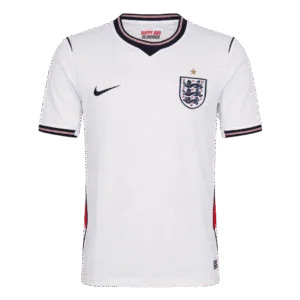 Camiseta de la selección de Inglaterra para el Mundial 2026 - Equipación local blanca con detalles en azul y rojo.