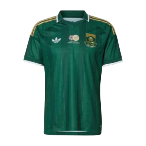Camiseta de la selección de Sudáfrica para el Mundial 2026 - Equipación visitante verde con detalles amarillos.