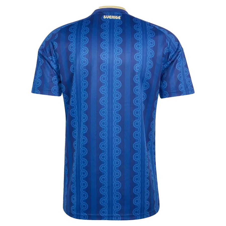 Dorsal de la camiseta de la selección de Suecia para el Mundial 2026 - Equipación visitante azul con patrón gráfico integral.