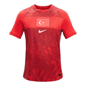 Camiseta de la selección de Turquía para el Mundial 2026 - Equipación visitante roja con patrones de ondas tonales.