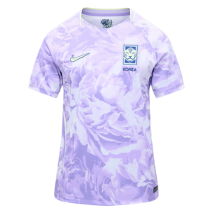 Camiseta de la selección de Corea del Sur para el Mundial 2026 - Equipación visitante lila con patrón floral artístico.