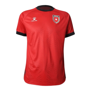 Camiseta de la selección de Jordania para el Mundial 2026 - Equipación visitante roja con detalles negros.