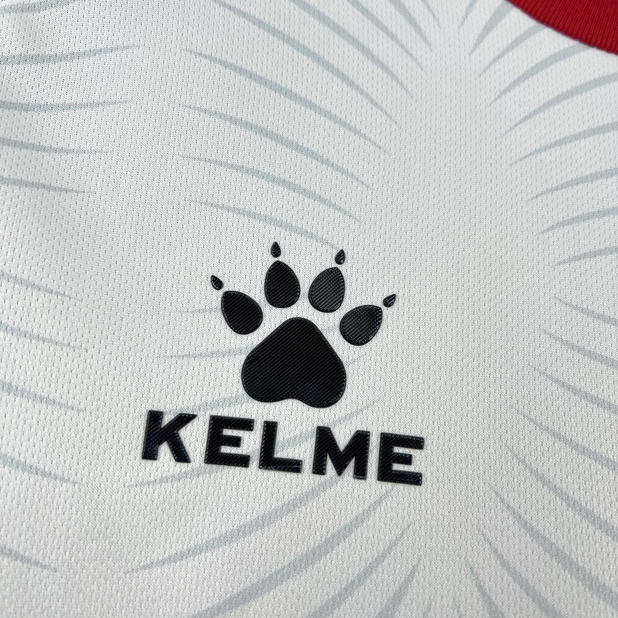 Detalle decorativo bordado en color blanco sobre el pecho de la camiseta de la selección de Jordania.