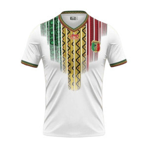 Camiseta de la selección de Malí para el Mundial 2026 - Equipación local blanca con patrón étnico tricolor en el pecho.